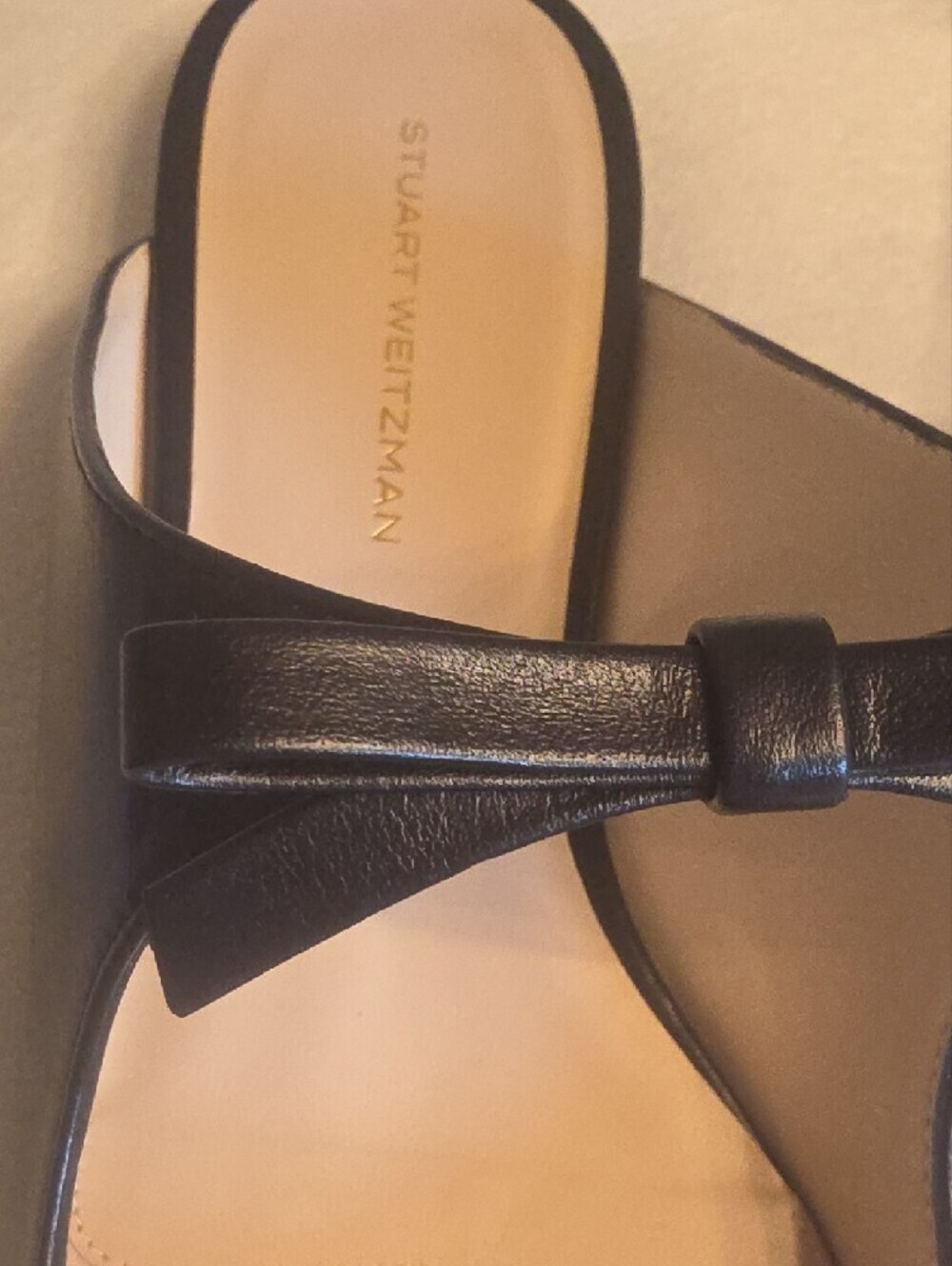 Stuart Weitzman REESE Flat Slide Black Leather Mary-Jane Bows Pointy Toes 8 - Picture 15 of 16